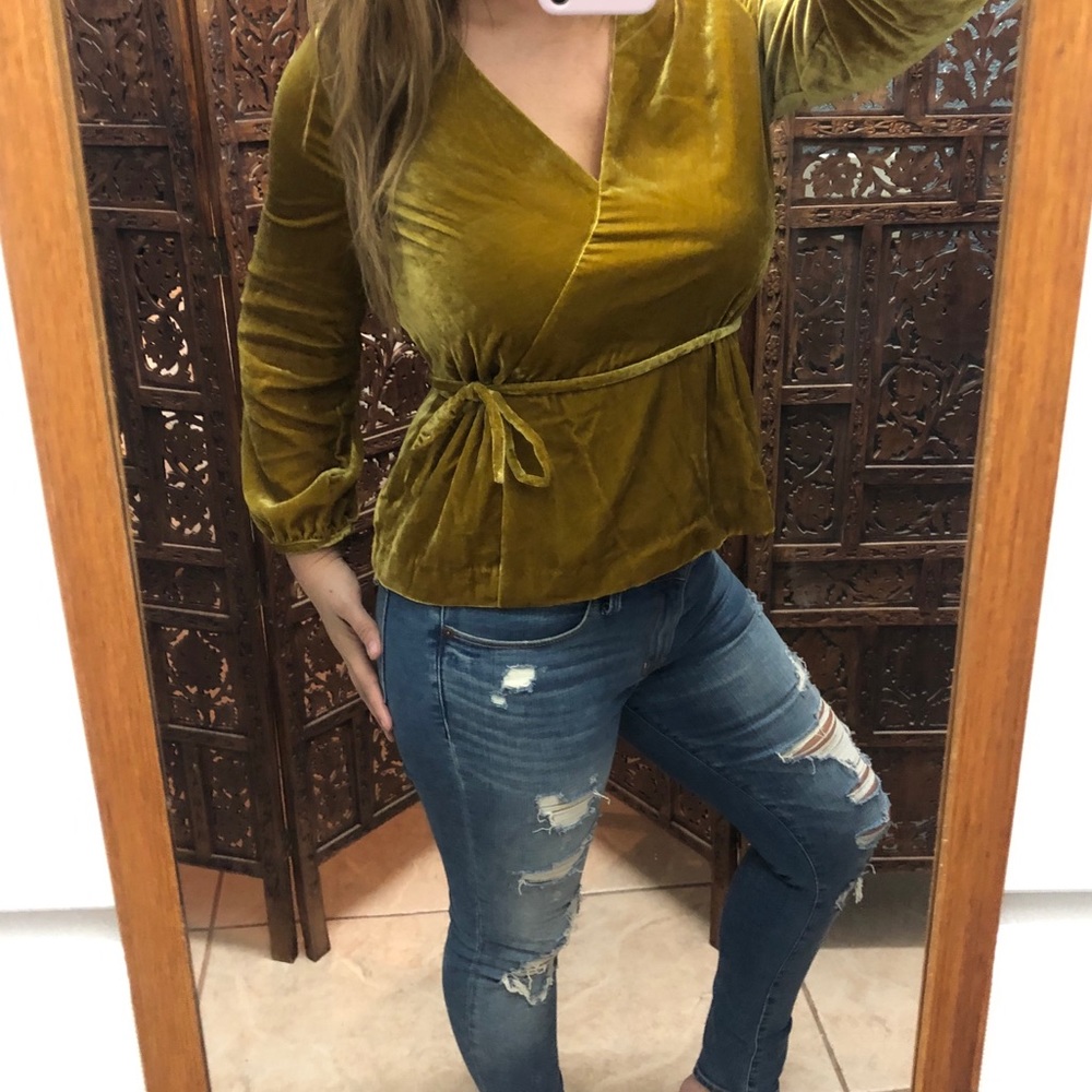 Jcrew Gold Yellow Velvet Wrap Tie Belt Top 10